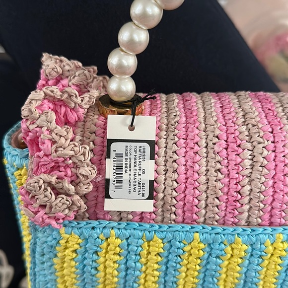 NWT! Lele Sadoughi Tabitha Raffia Ruffle Handbag Pink Purple Barbie Barbiecore - Picture 2 of 13